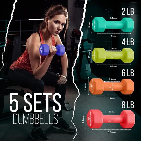 Neoprene Workout Dumbbells - Non Slip, Anti Roll Exercise & Fitness Dumbbells Combo - Hex Shaped Hand weights for Men & Women - Ideal for Home and Gyms training in Saudi Arabia
