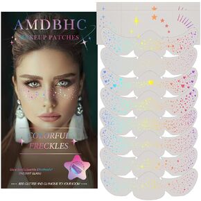 AMDBHC 16 قطعة من وشم الوجه اللامع، رقع مكياج لامعة ثلاثية الأبعاد، وشوم مؤقتة لامعة للنساء والأطفال والحفلات الموسيقية والمهرجانات وحفلات الكرنفال وإكسسوارات الهذيان (10 ورقات) in Kuwait