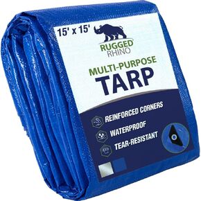 قماش القنب القوي المقاوم للماء من RUGGED RHINO، غطاء مقاوم للأشعة فوق البنفسجية والتمزق مع حلقات وزوايا معززة، أقمشة خارجية متعددة الأغراض للتخييم والفناء والحديقة والسيارة والسقف، 5 مل، 6 × 8، عبوة واحدة، أزرق in Kuwait