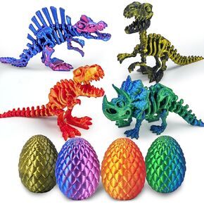 Kyerivs 4PCS 3D Printed Dinosaur Easter Egg, Cool 3D Printer Dinosaur Fidget Toys for Kids, Animals Fidget Dinosaur Eggs, Prefilled Easter Eggs Basket Stuffers Toys for Kids Boys Teen in Kuwait