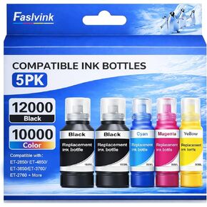 استبدال زجاجات إعادة تعبئة الحبر المتوافقة لحبر Epson 502 5 عبوات متوافقة مع طابعات EcoTank ET-2850 ET-3850 ET-4850 ET-2760 ET-2750 ET-3760 (2 أسود، سماوي، أرجواني، أصفر) in Kuwait