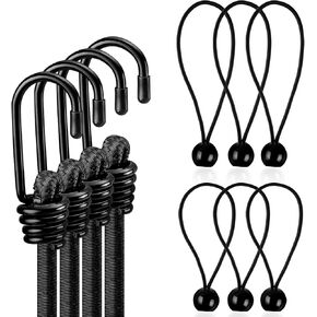 Premium Bungee Cords Set, Includes 4pcs 24" Bungee Cords with Hooks and 6pcs Ball Bungee Cord (4", 6"), Heavy Duty Elastic Bungee Straps for Securing Tents, Cargo, Patio Umbrellas, and Outdoor Items in Saudi Arabia