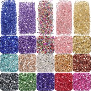 15 Colors Transparent Crushed Glass Chips 225g/7.9oz,2-4mm Shiny Irregular Crystal Glitter Pieces for Nail Art, Vase Filler, Epoxy Resin Craft DIY Jewelry Making Home Decoration (Multicolor-B) in Kuwait