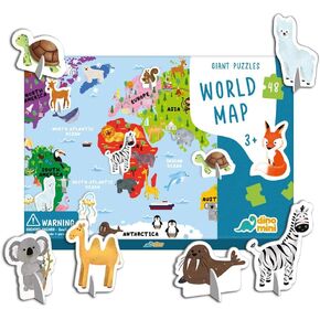 Dinomini Giant World Map Puzzle for Kids - with Interactive Standing Figures - Floor Puzzles for Kids Ages 3-5 - Preschool Learning Activities - Learning & Educational Toys in Kuwait