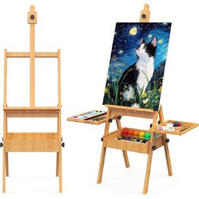 حامل كبير بإطار على شكل حرف H من خشب الزان، حامل رسم للبالغين مع صندوق تخزين ولوحة، حامل استوديو متعدد الوظائف، حامل فنان احترافي قابل للطي للرسم، يحمل لوحات فنية قماشية تصل إلى 91.44 سم in Kuwait