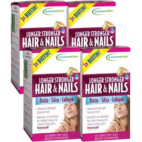 Applied Nutrition Longer Stronger Hair & Nails - 60 Liquid Soft-Gels, Pack of 4 - With Biotin, Silica & Collagen - 30 Servings in Saudi Arabia