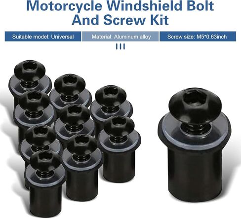 10PCS Motorcycle Windshield Bolts Kit, Aluminum Alloy Motorbike Windscreen Body Mounting Bolts Nuts with Wrench, Fairing Fasteners Screws Bolt Nuts, Universal for Motorcycle Fairing (Black) in Kuwait