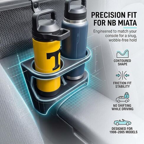 حامل أكواب وحدة التحكم المركزية SplashNColor متوافق مع Mazda Miata MX-5 NB (1998-2005) - إدراج مخصص لتخزين المشروبات | منظم حاوية المشروبات المزدوجة | تصميم منسدل قائم بذاته للرياضة in Kuwait