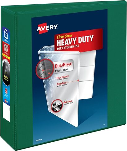 Avery Heavy-Duty View 3 Ring Binder, 3 Inch One Touch EZD Rings, 670-Sheet Capacity, 3.5 Inch Wide Spine, Customizable Clear Cover and Spine, 1 Green Binder (79109) in Kuwait