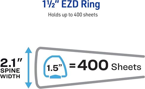 غلاف Avery عالي التحمل ذو 3 حلقات، حلقات EZD بلمسة واحدة 1.5 بوصة، سعة 400 ورقة، عمود فقري عريض 2.1 بوصة، غطاء شفاف قابل للتخصيص وعمود الفقري، 1 غلاف أخضر (79108) in Kuwait