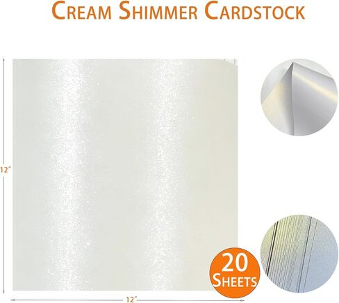 12 x 12 Cream Shimmer Cardstock Paper, 20 Sheets Metallic Pearlescent Paper for Cricut Invitation Thank You Cards, Crafts, Shiny Card Stock for DIY Projects Birthday Wedding in Kuwait