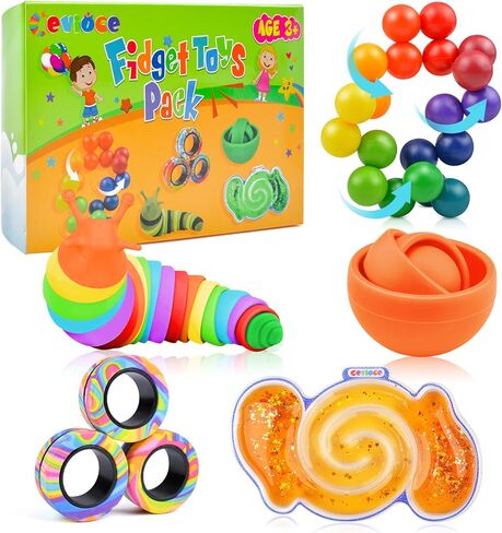 Cevioce 5Pcs Fidget Toys Adults Pack,Easter Basket Stuffers for Teens Boys Girls,Autism Sensory Toys with Fidget Spinner Slug Magnetic Rings,Squishy Fidget Toys ADHD Stress Relief in Kuwait