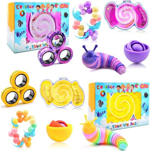 Cevioce 5Pcs Fidget Toys Adults Pack,Easter Basket Stuffers for Teens Boys Girls,Autism Sensory Toys with Fidget Spinner Slug Magnetic Rings,Squishy Fidget Toys ADHD Stress Relief in Kuwait