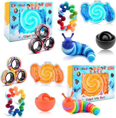 Cevioce 5Pcs Fidget Toys Adults Pack,Easter Basket Stuffers for Teens Boys Girls,Autism Sensory Toys with Fidget Spinner Slug Magnetic Rings,Squishy Fidget Toys ADHD Stress Relief in Kuwait