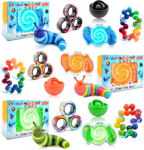 Cevioce 5Pcs Fidget Toys Adults Pack,Easter Basket Stuffers for Teens Boys Girls,Autism Sensory Toys with Fidget Spinner Slug Magnetic Rings,Squishy Fidget Toys ADHD Stress Relief in Kuwait