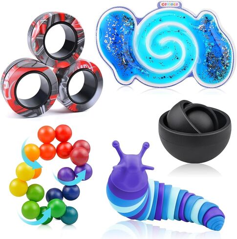 Cevioce 5Pcs Fidget Toys Adults Pack,Easter Basket Stuffers for Teens Boys Girls,Autism Sensory Toys with Fidget Spinner Slug Magnetic Rings,Squishy Fidget Toys ADHD Stress Relief in Kuwait