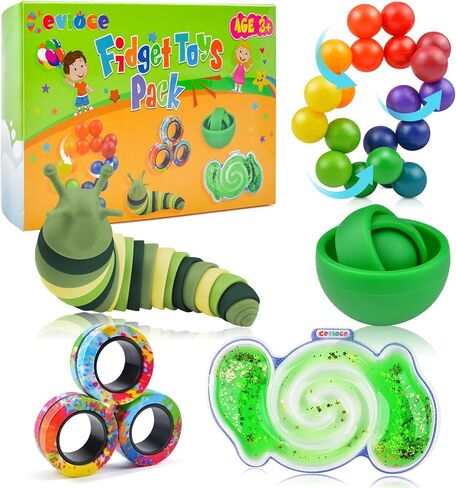 Cevioce 5Pcs Fidget Toys Adults Pack,Easter Basket Stuffers for Teens Boys Girls,Autism Sensory Toys with Fidget Spinner Slug Magnetic Rings,Squishy Fidget Toys ADHD Stress Relief in Kuwait