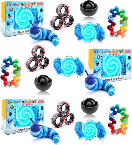 Cevioce 5Pcs Fidget Toys Adults Pack,Easter Basket Stuffers for Teens Boys Girls,Autism Sensory Toys with Fidget Spinner Slug Magnetic Rings,Squishy Fidget Toys ADHD Stress Relief in Kuwait