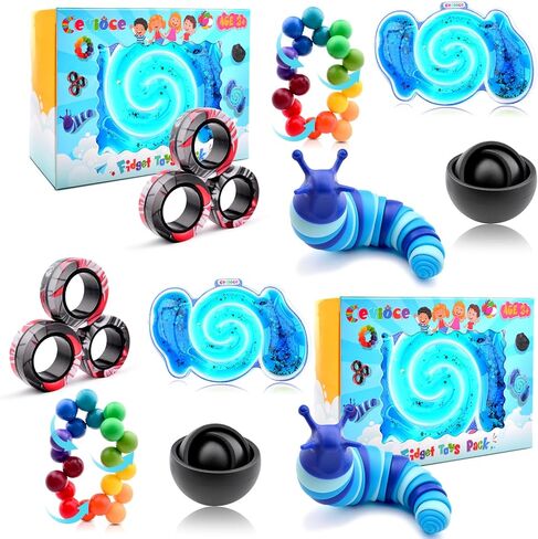 Cevioce 5Pcs Fidget Toys Adults Pack,Easter Basket Stuffers for Teens Boys Girls,Autism Sensory Toys with Fidget Spinner Slug Magnetic Rings,Squishy Fidget Toys ADHD Stress Relief in Kuwait