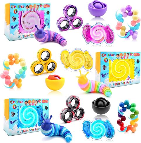 Cevioce 5Pcs Fidget Toys Adults Pack,Easter Basket Stuffers for Teens Boys Girls,Autism Sensory Toys with Fidget Spinner Slug Magnetic Rings,Squishy Fidget Toys ADHD Stress Relief in Kuwait