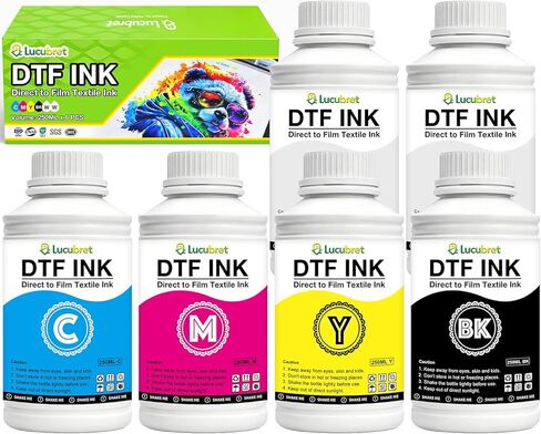 حبر DTF ممتاز 3000 مل - نقل DTF لفيلم PET، إعادة تعبئة الصبغة لطابعات DTF L1800 L800 R1390 I3200 DX5 DX7، حبر طباعة نقل الحرارة مباشرة إلى الفيلم (500 مل*6، 2 وات+BKCMY) in Kuwait