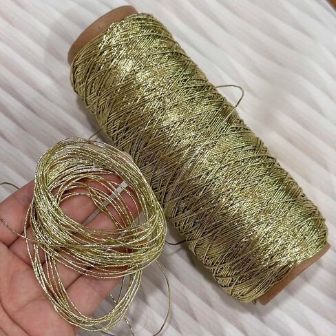 1mm Multicolored Laser Metal Braided Rope Crochet Thread Christmas Decoration Silver Metal Wire Thread 100g per roll (Light Golden Color) in Kuwait