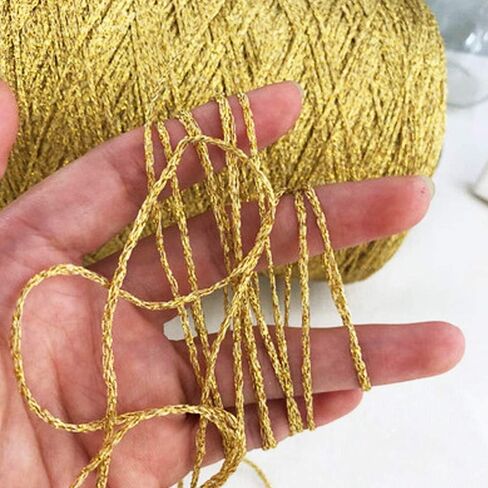 100g 860yds DIY Gold Yellow Lurex Thread, 3mm Thick Shining Glitter Sparkle Metal Yarn for Crochet Ornaments Knitting, Fancy Metallic Yans for Crafting Decoration Projects Sweater Scarf Bag in Kuwait