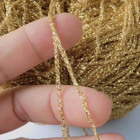 100g 860yds DIY Gold Yellow Lurex Thread, 3mm Thick Shining Glitter Sparkle Metal Yarn for Crochet Ornaments Knitting, Fancy Metallic Yans for Crafting Decoration Projects Sweater Scarf Bag in Kuwait