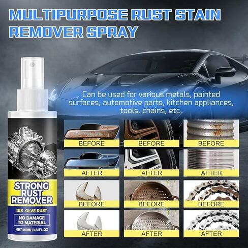 Strong Rust Remover, 2PCS Rust Remover Spray for Metal, Multipurpose Rust Stain Remover Spray, Heavy Duty Metal Cleaner for Vehicles, Tools, Chains, and Iron Out Rust Stain Remover in Kuwait
