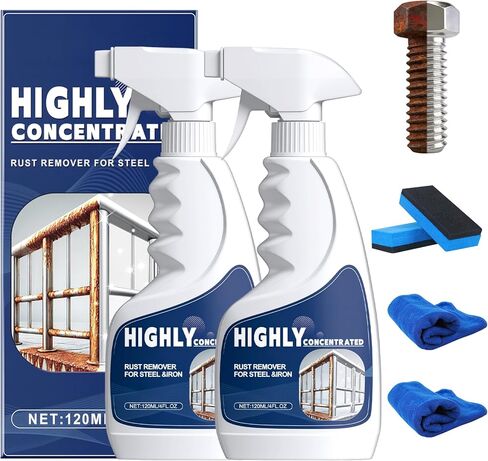 Powerful Rust Remover Spray for Metal, Heavy Duty Metal Rust Stain Cleaner, Multipurpose Highly Concentrated Rust Stain Remover for Metal, Stainless Steel, Automotive Parts, Fast Acting (2PCS) in Kuwait