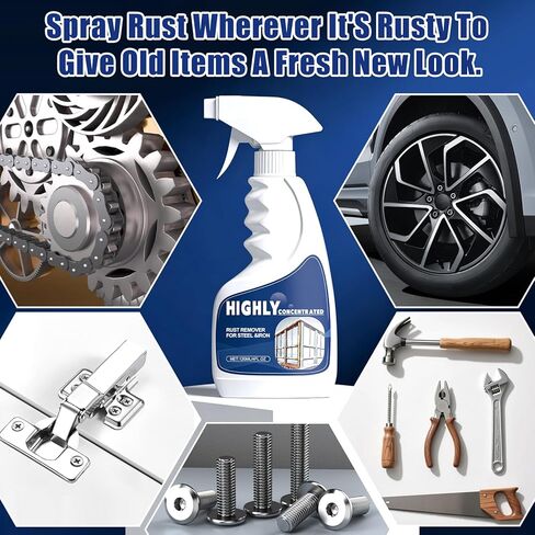 Powerful Rust Remover Spray for Metal, Heavy Duty Metal Rust Stain Cleaner, Multipurpose Highly Concentrated Rust Stain Remover for Metal, Stainless Steel, Automotive Parts, Fast Acting (2PCS) in Kuwait