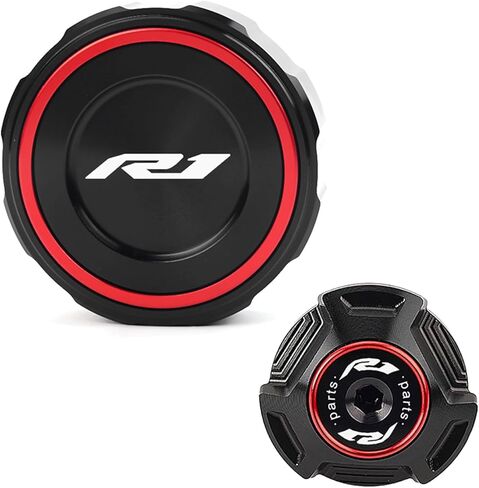 متوافق مع 2025 R1 YZF R1 YZFR1 1999-2023 2024 2025 2026 R1 ملحقات الدراجات النارية CNC غطاء خزان سائل الفرامل الأمامية غطاء غطاء حشو زيت المحرك (أحمر) in Kuwait