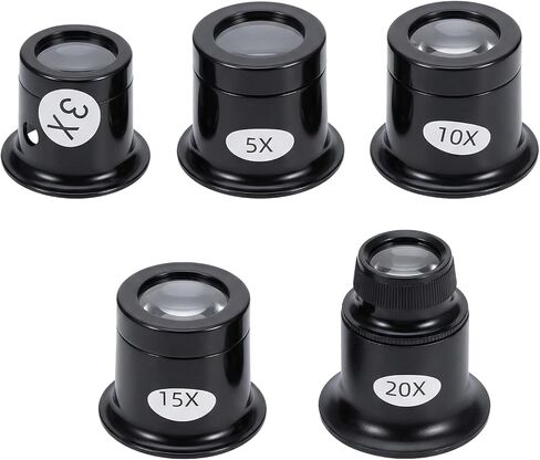 Jewellers Loupe، 6 قطع حلقات عين زجاجية مكبرة أحادية العين، عدسة مجوهرات مع حامل، عدسة 3X/5X/10X/15X/20X و30 × 36 مم، أداة إصلاح تجريبية لصانعي الساعات in Kuwait