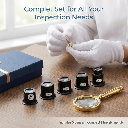 Jewellers Loupe، 6 قطع حلقات عين زجاجية مكبرة أحادية العين، عدسة مجوهرات مع حامل، عدسة 3X/5X/10X/15X/20X و30 × 36 مم، أداة إصلاح تجريبية لصانعي الساعات in Kuwait