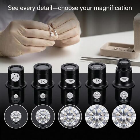 Jewellers Loupe، 6 قطع حلقات عين زجاجية مكبرة أحادية العين، عدسة مجوهرات مع حامل، عدسة 3X/5X/10X/15X/20X و30 × 36 مم، أداة إصلاح تجريبية لصانعي الساعات in Kuwait