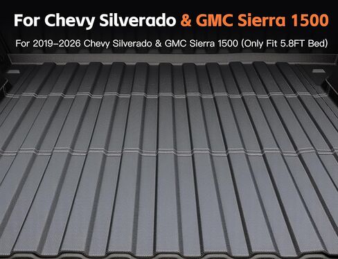Gygy Truck Bed Mat 5.8FT مناسب لـ 2019-2026 Chevy Silverado/GMC Sierra 1500، بطانة شحن TPE لجميع الأحوال الجوية، ملحقات بطانة سرير الشاحنة، حصيرة سرير بيك اب شديدة التحمل، بطانات سرير سوداء للشاحنات in Kuwait