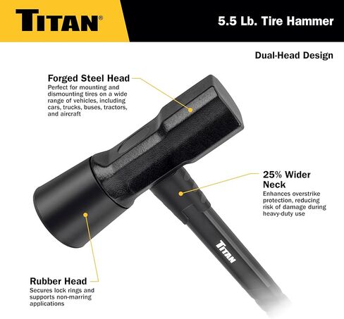 مطرقة إطار Titan 63605 بوزن 5.5 رطل، ومقبض من الألياف الزجاجية مقاس 16.5 بوصة مع قبضة مانعة للانزلاق، وتصميم مزدوج الوجه مع رأس فولاذي مُشكل ورأس مطاطي غير قابل للتشوه، وحماية من الضربات الزائدة in Kuwait