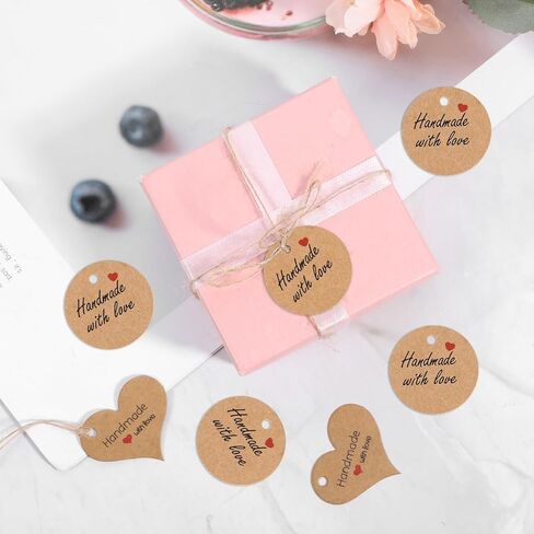 200pcs Handmade Gift Tags Heart-Shaped and Round Mini Gift Paper Tags with 66 ft String Brown Gifts Labels with Natural Jute Twin Natural Jute Twin Home Made Crafts Wedding Favors Birthday Party Gifts in Kuwait