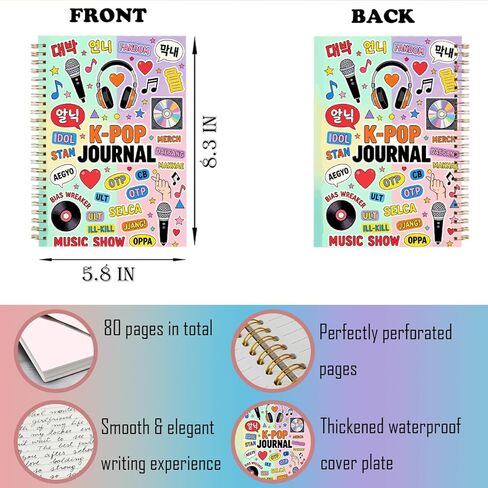 LONGXIN K-Pop Notebook Music Gift للنساء، هدايا عيد الميلاد لعشاق Kpop مجموعة الموسيقى الكورية المشجعين الفتيات دفتر دوامة غلاف فني 5.8x8.3 in Kuwait