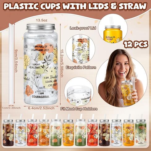 Kosiz 36 Pcs Boho Positive Affirmation Gift Set for Women, 12 Gratitude Notebooks 12 Plastic Cups with Lids Straws 12 Gift Bags, End of Year Thank You Gifts for Teachers Nurses Employee Coworker in Kuwait