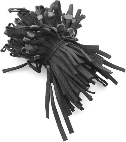 ZYAMY 100PCS Extra Long Adjustable Elastic Cord Soft Black Ear Loop Cord with Buckle Adjustment Lock Mask Cord Extension Strap for Craft Sewing Mask Making in Kuwait