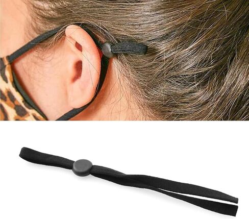 ZYAMY 100PCS Extra Long Adjustable Elastic Cord Soft Black Ear Loop Cord with Buckle Adjustment Lock Mask Cord Extension Strap for Craft Sewing Mask Making in Kuwait