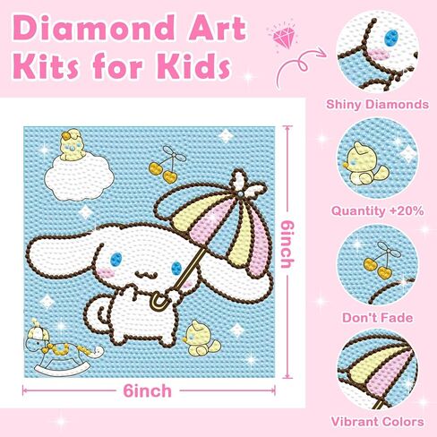 Diamond Art Kits for Kids Teen Adults, 4 Pack Cartoon Diamond Painting Kit Arts and Crafts for Kids Beginner, Mosaic Kits DIY 5D Full Drill Gem Art Dimond Art Paintings for Home Wall Decor, 6" X 6" in Kuwait