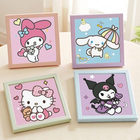 Diamond Art Kits for Kids Teen Adults, 4 Pack Cartoon Diamond Painting Kit Arts and Crafts for Kids Beginner, Mosaic Kits DIY 5D Full Drill Gem Art Dimond Art Paintings for Home Wall Decor, 6" X 6" in Kuwait