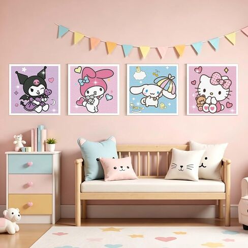 Diamond Art Kits for Kids Teen Adults, 4 Pack Cartoon Diamond Painting Kit Arts and Crafts for Kids Beginner, Mosaic Kits DIY 5D Full Drill Gem Art Dimond Art Paintings for Home Wall Decor, 6" X 6" in Kuwait