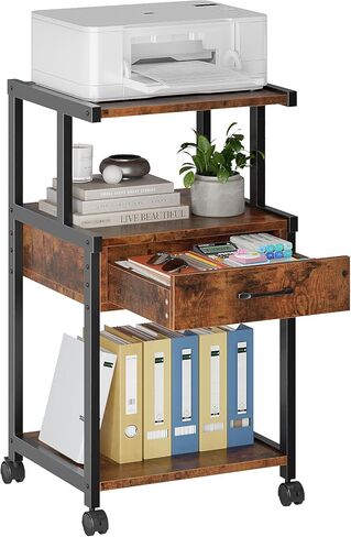 Printer Stand,3-Tier Mobile Printer Cart, Printer Table with Drawer, Rolling Printer Table with Wheels for Home Office, Living Room, Kitchen, Black in Kuwait