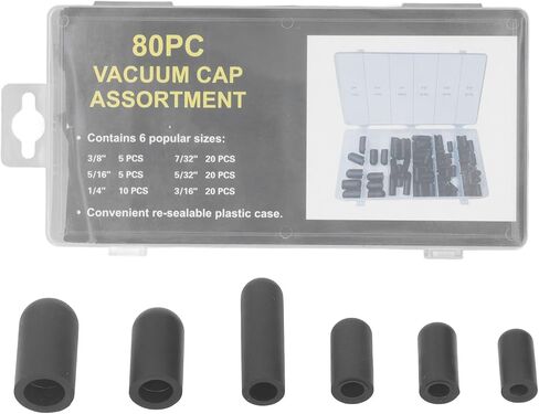 80PCS Vacuum Caps Kit,Vacuum Plugs Hose End Caps Assortment Kit Rubber Vacuum Caps Plug Kit for Carburetor, Manifold, Automotive 5/32in to 3/8in Black in Kuwait