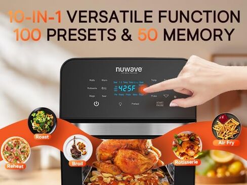 Nuwave Brio 15.5Qt 10-IN-1 Air Fryer Rotisserie Oven, XL Family Size, Even & Crisp AirFry, Reheat, Roast, Dehydrate for Quick Meals, 50°-425°F Control, 100 Presets & 50 Memory, Dishwasher-Safe, 1800W in Saudi Arabia