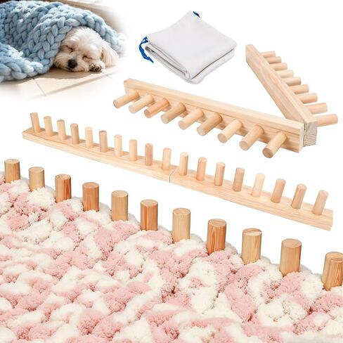 32" Solid Wood Chunky Blanket Loom for Chunky Yarn to Knit without Needles - Foldable Chunky Yarn Loom for Blankets & Scarves - Available in 32"/48"/72" - with Storage Bag, Stress Relief DIY Gift in Kuwait