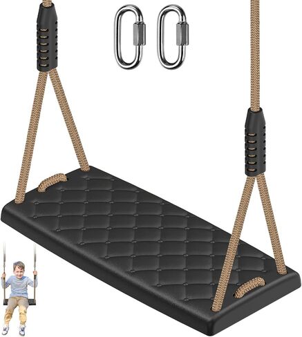 SELEWARE Heavy Duty Swing Seat for Kids & Adults, Non‑Slip Flat Plastic Tree Swing Seat Replacement with Adjustable Rope, Playground Swing Set Swing Accessories for Outdoor Backyard Swingset, Black in Kuwait